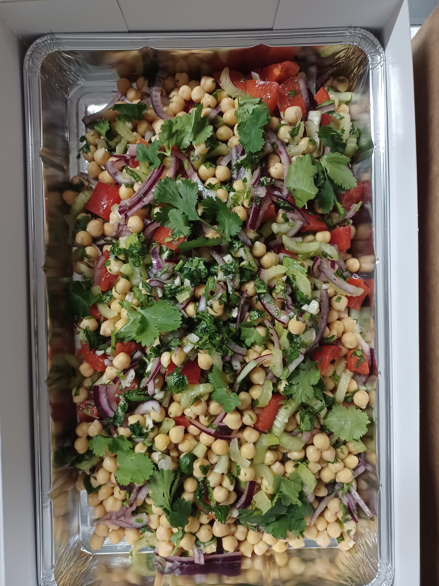 A vibrant chickpea salad tray