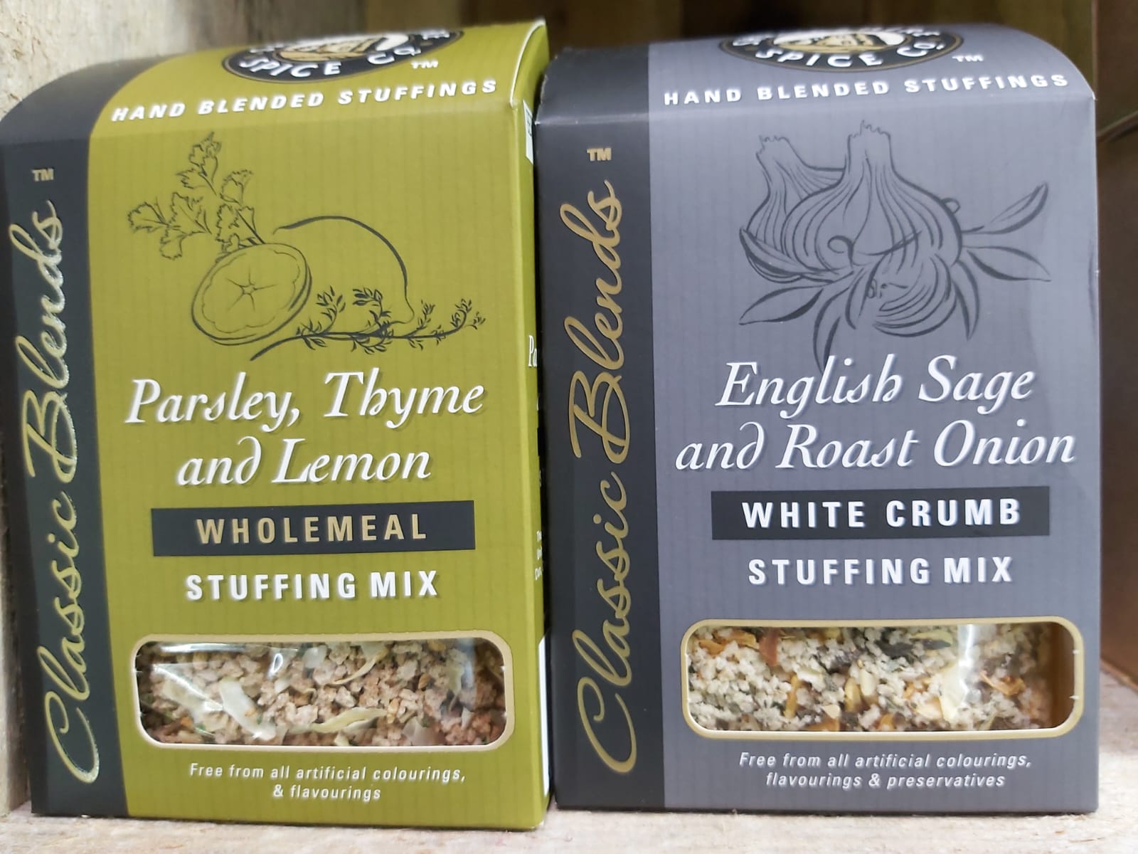 Classic Blends stuffing mix boxes in the shop